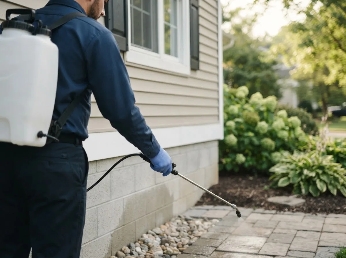 Pest control technician inspecting a home in Okolona, MS